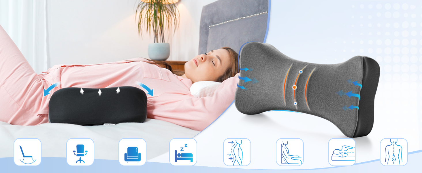 Elviros Lumbar Support Pillow for Sleeping, Adjustable Memory Foam Lumbar  Pillow for Lower Back Pain Relief, Ergonomic Back Support Cushion Pillow  for Bed, Office Chair, Recliners