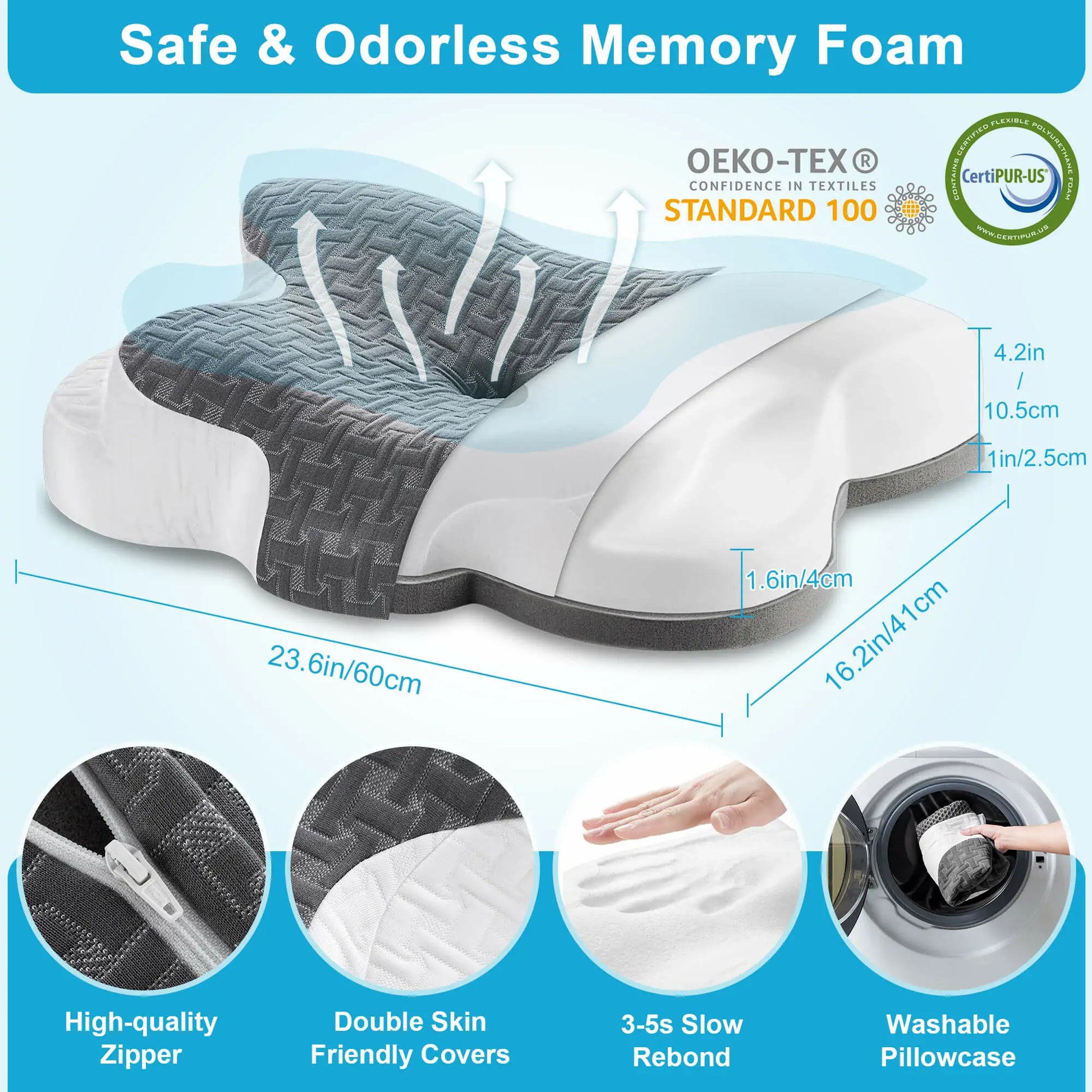 Adjustable Height Cervical Neck Pillow for Pain Relief, Hollow Contour  Pillow with Cooling Breathable Pillowcase, Odorless Memory Foam Pillows