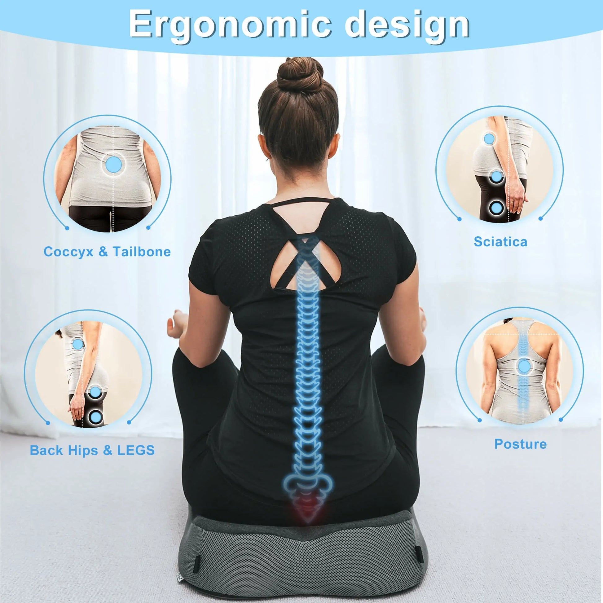 Seat Cushions,Memory Foam Tailbone Sitting Pad Contoured Posture  Corrector,Slow Rebound Cushion for Sciatica Coccyx Back Pain Relief  Pad,Office