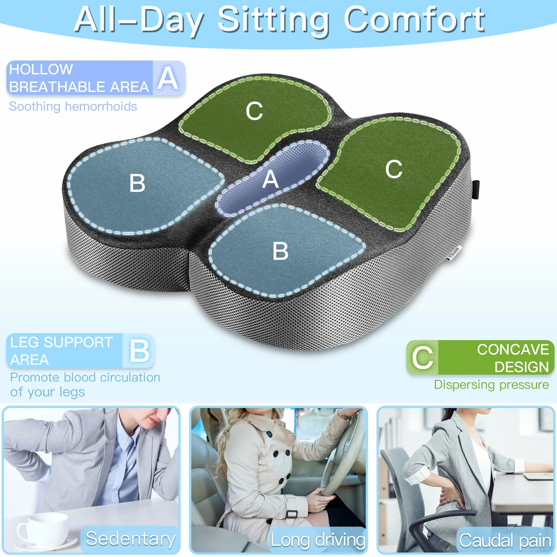 3 in 1 Foldable Gel Memorry Foam Seat Cushion Massgae Butt Pillow
