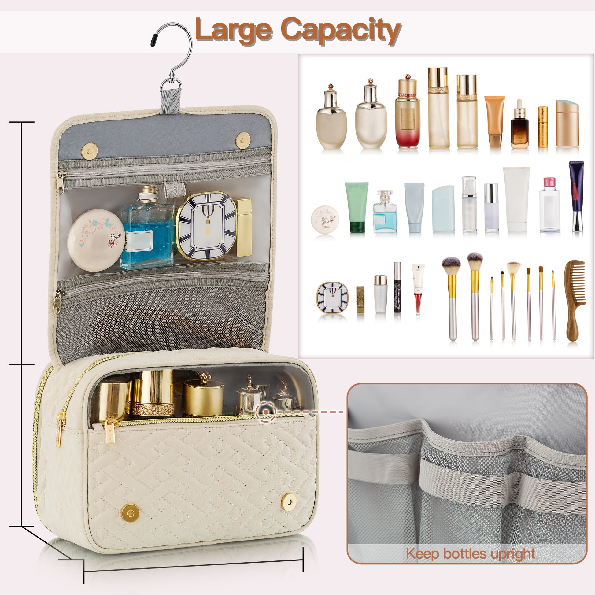 Travel Hanging Toiletry Bag for Women, Extra Large Makeup Bag, Holds  Full-Size Shampoo, with Jewelry Organizer Compartment, Waterproof Cosmetic  Bag